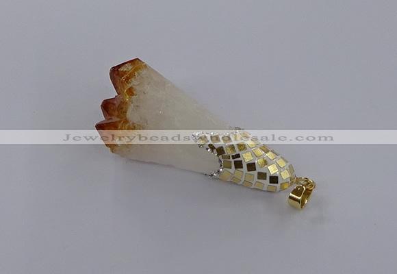 CGP3295 20*40mm - 25*45mm faceted freeform druzy citrine pendants