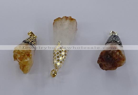 CGP3298 20*40mm - 25*45mm faceted freeform druzy citrine pendants