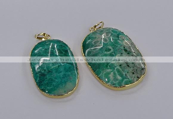 CGP3337 35*45mm - 35*50mm oval fossil coral pendants