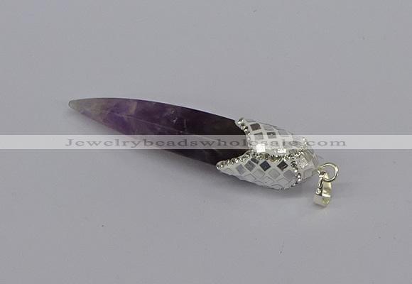 CGP3365 15*50mm - 16*65mm sticks amethyst gemstone pendants