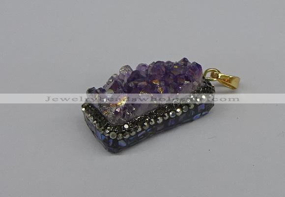 CGP3382 10*35mm - 15*50mm rectangle plated druzy amethyst pendants