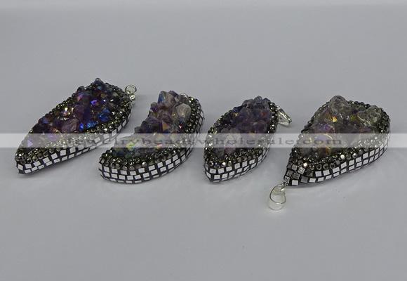 CGP3387 18*40mm - 22*45mm freeform plated druzy amethyst pendants