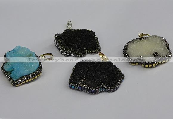 CGP3395 30*35mm - 30*40mm elephant plated druzy agate pendants