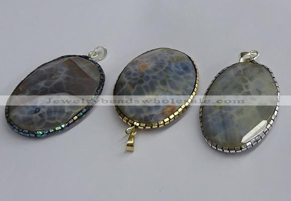 CGP3413 35*50mm faceted oval agate pendants wholesale