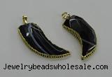 CGP3459 16*30mm - 18*40mm horn black agate pendants