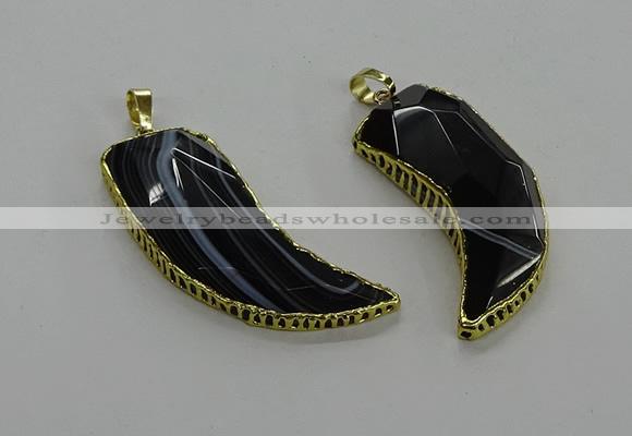 CGP3459 16*30mm - 18*40mm horn black agate pendants