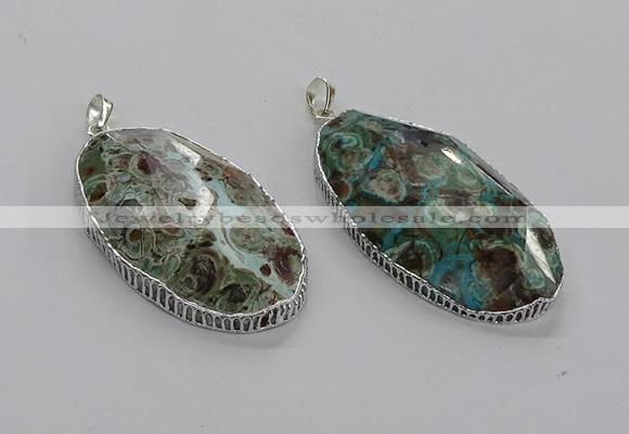 CGP3463 30*50mm - 35*55mm faceted oval ocean agate pendants