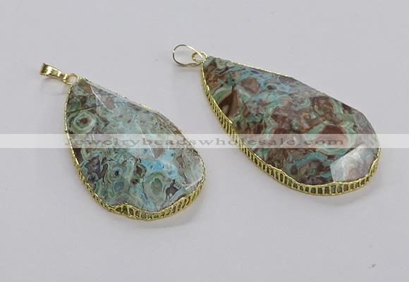 CGP3468 30*40mm - 35*50mm faceted flat teardrop ocean agate pendants