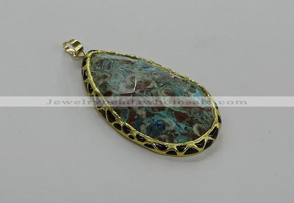 CGP3478 30*50mm - 35*55mm faceted flat teardrop ocean agate pendants