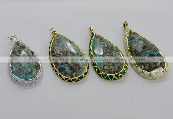 CGP3480 30*50mm - 35*55mm faceted flat teardrop ocean agate pendants