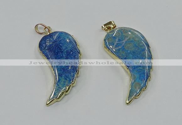 CGP3495 22*45mm - 25*50mm wing-shaped fossil coral pendants