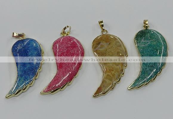 CGP3497 22*45mm - 25*50mm wing-shaped fossil coral pendants