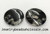 CGP3523 52mm - 58mm flat round sakura agate slab pendants