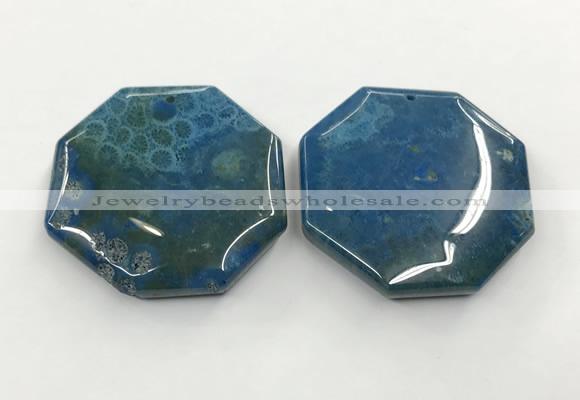 CGP3549 50mm - 53mm octagonal chrysanthemum agate slab pendants