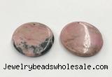 CGP3624 48mm - 51mm flat round rhodochrosite gemstone pendants