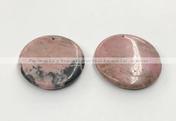 CGP3624 48mm - 51mm flat round rhodochrosite gemstone pendants