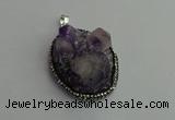 CGP365 30*40mm - 35*45mm freeform crystal glass & amethyst pendants