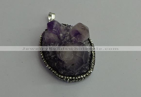 CGP365 30*40mm - 35*45mm freeform crystal glass & amethyst pendants