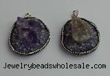 CGP366 30*40mm - 35*45mm freeform crystal glass & amethyst pendants