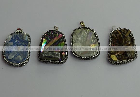 CGP380 30*40mm - 35*45mm freeform plated white crystal pendants