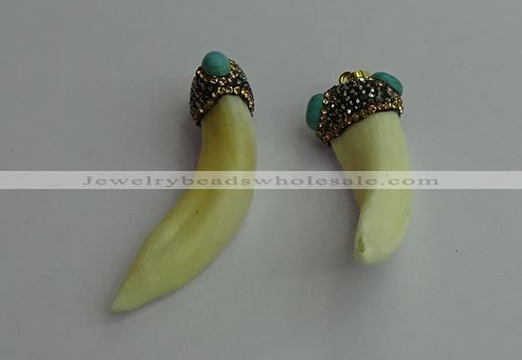 CGP387 10*55mm - 15*60mm horn wolf tooth & turquoise pendants