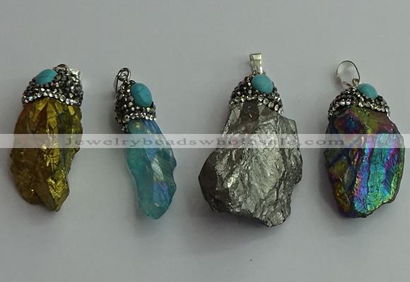 CGP500 15*30mm - 25*40mm nugget plated quartz pendants wholesale