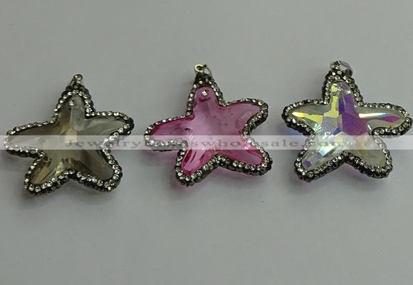 CGP509 35*35mm star crystal glass pendants wholesale