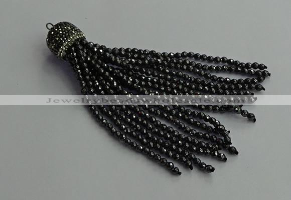 CGP682 3mm faceted round handmade hematite beaded tassel pendants