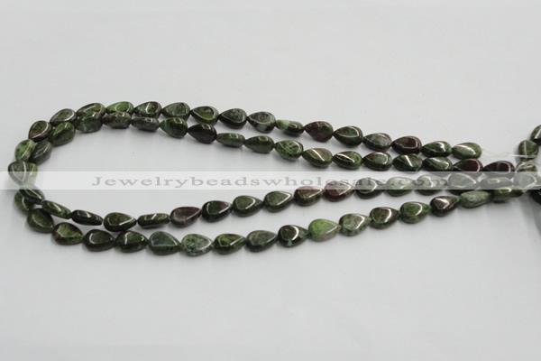 CGR08 16 inches 8*12mm flat teardrop green rain forest stone beads