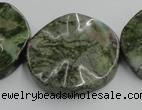 CGR21 16 inches 30mm wavy coin green rain forest stone beads wholesale