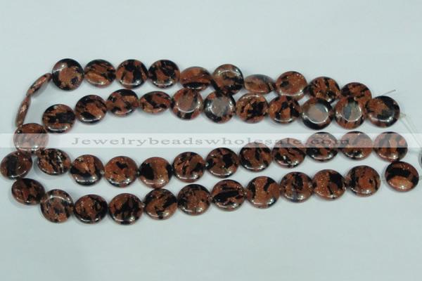 CGS209 15.5 inches 16mm flat round blue & brown goldstone beads wholesale