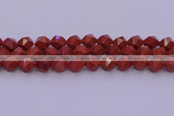 CGS454 15.5 inches 12mm faceted nuggets goldstone beads wholesale