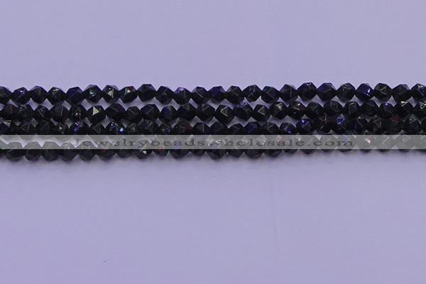 CGS461 15.5 inches 6mm faceted nuggets green goldstone beads