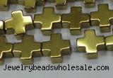 CHE1008 15.5 inches 10*10mm cross plated hematite beads wholesale