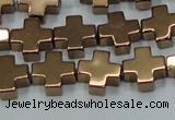 CHE1009 15.5 inches 10*10mm cross plated hematite beads wholesale