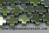 CHE1010 15.5 inches 10*10mm cross plated hematite beads wholesale