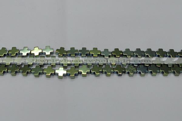 CHE1010 15.5 inches 10*10mm cross plated hematite beads wholesale