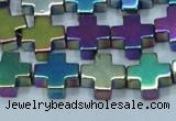 CHE1011 15.5 inches 10*10mm cross plated hematite beads wholesale