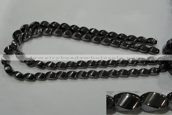 CHE163 15.5 inches 8*12mm twisted rice hematite beads