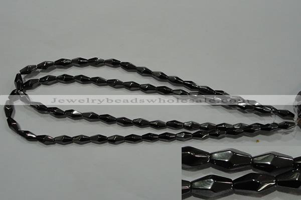 CHE220 15.5 inches 6*12mm faceted rice hematite beads wholesale