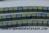 CHE612 15.5 inches 2*2mm cube matte plated hematite beads wholesale