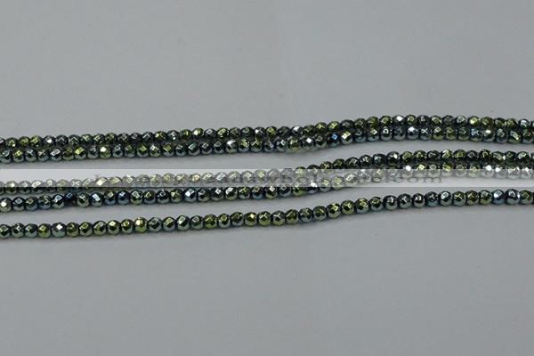 CHE693 15.5 inches 2mm faceted round plated hematite beads