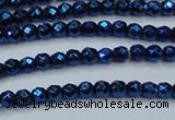 CHE715 15.5 inches 4mm faceted round plated hematite beads