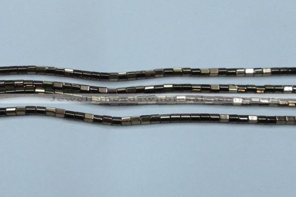 CHE887 15.5 inches 2*2mm faceted tube plated hematite beads wholesale