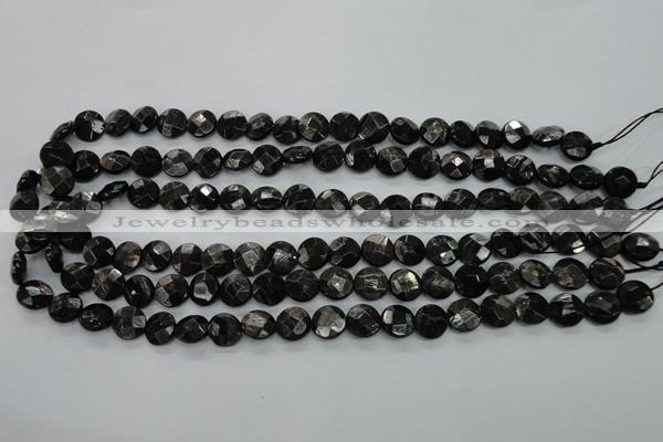 CHS17 15.5 inches 10mm faceted coin natural hypersthene beads