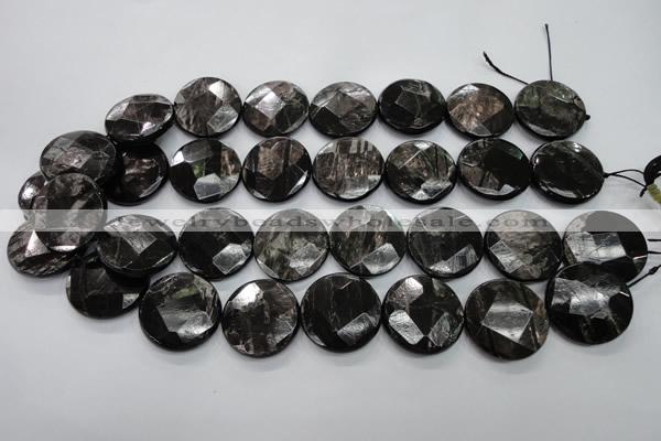 CHS21 15.5 inches 20mm faceted coin natural hypersthene beads