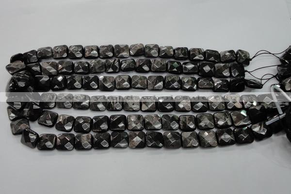 CHS26 15.5 inches 12*12mm faceted square natural hypersthene beads