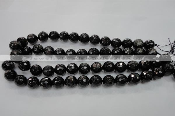 CHS48 15.5 inches 14mm faceted round natural hypersthene beads