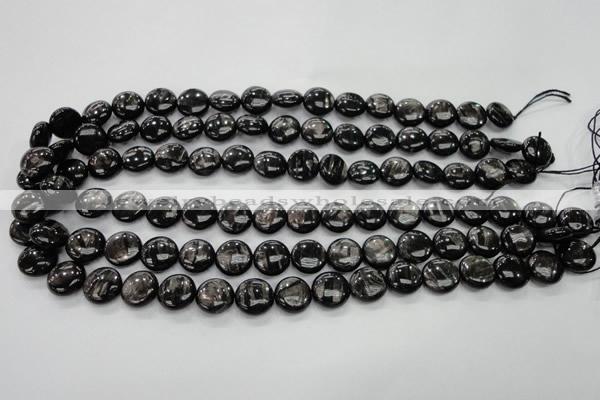 CHS61 15.5 inches 12mm flat round natural hypersthene beads