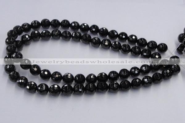 CJB08 16 inches 12mm faceted round natural jet gemstone beads wholesale